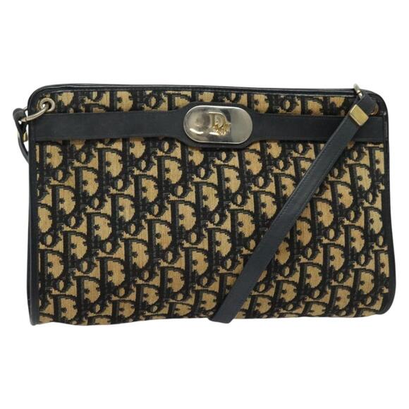 DIOR Trotter Canvas Shoulder Bag Navy Gold - Picture 1 of 12